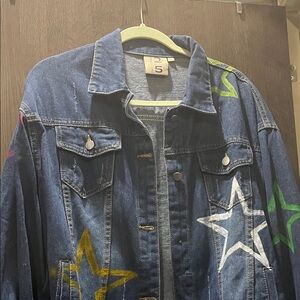 Denim Star Print Jean Jacket - Blue